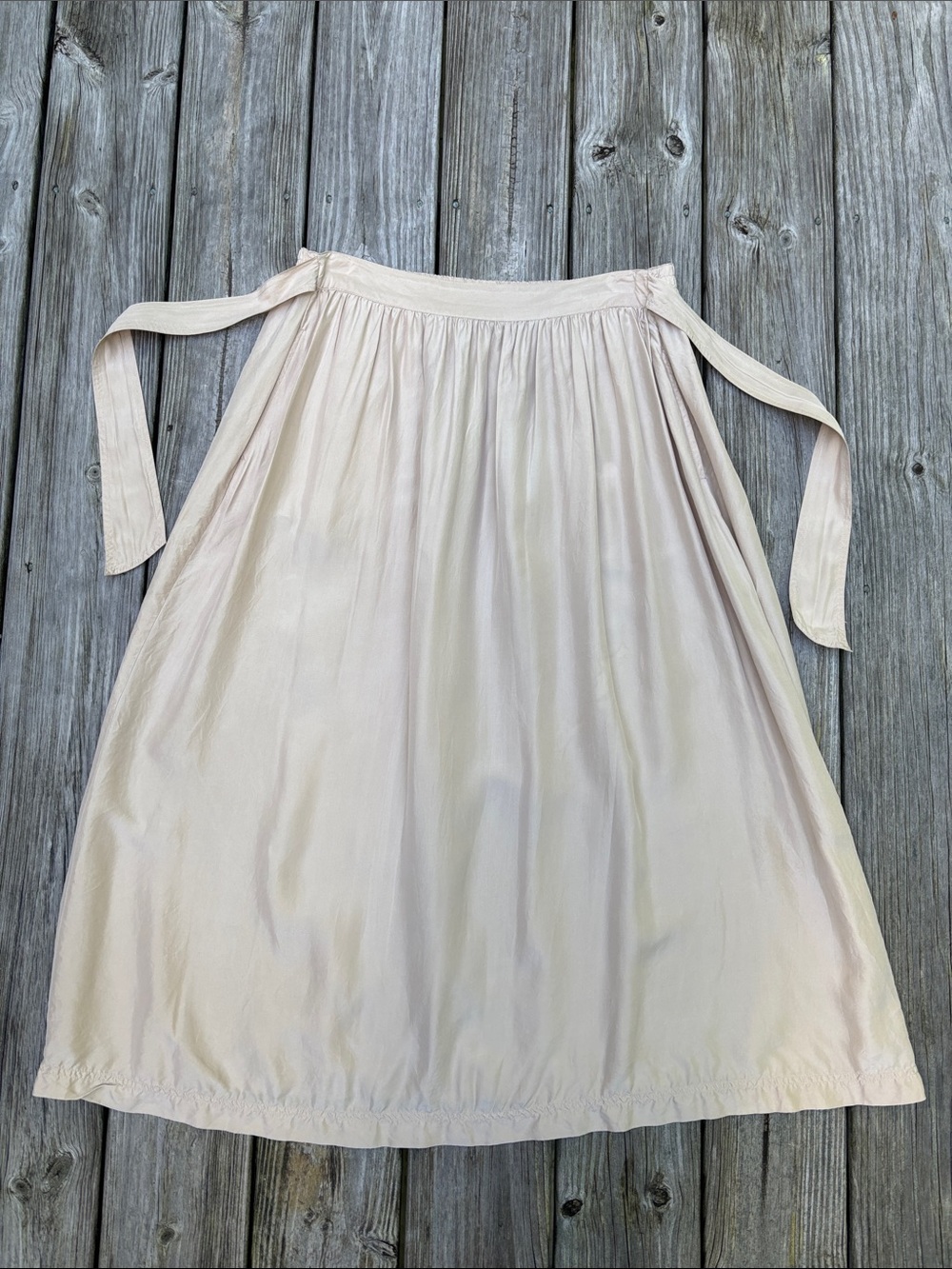 Vintage Bechamel 100% Silk Midi Skirt Tan Beige Elastic Waist Cottagecore Size M